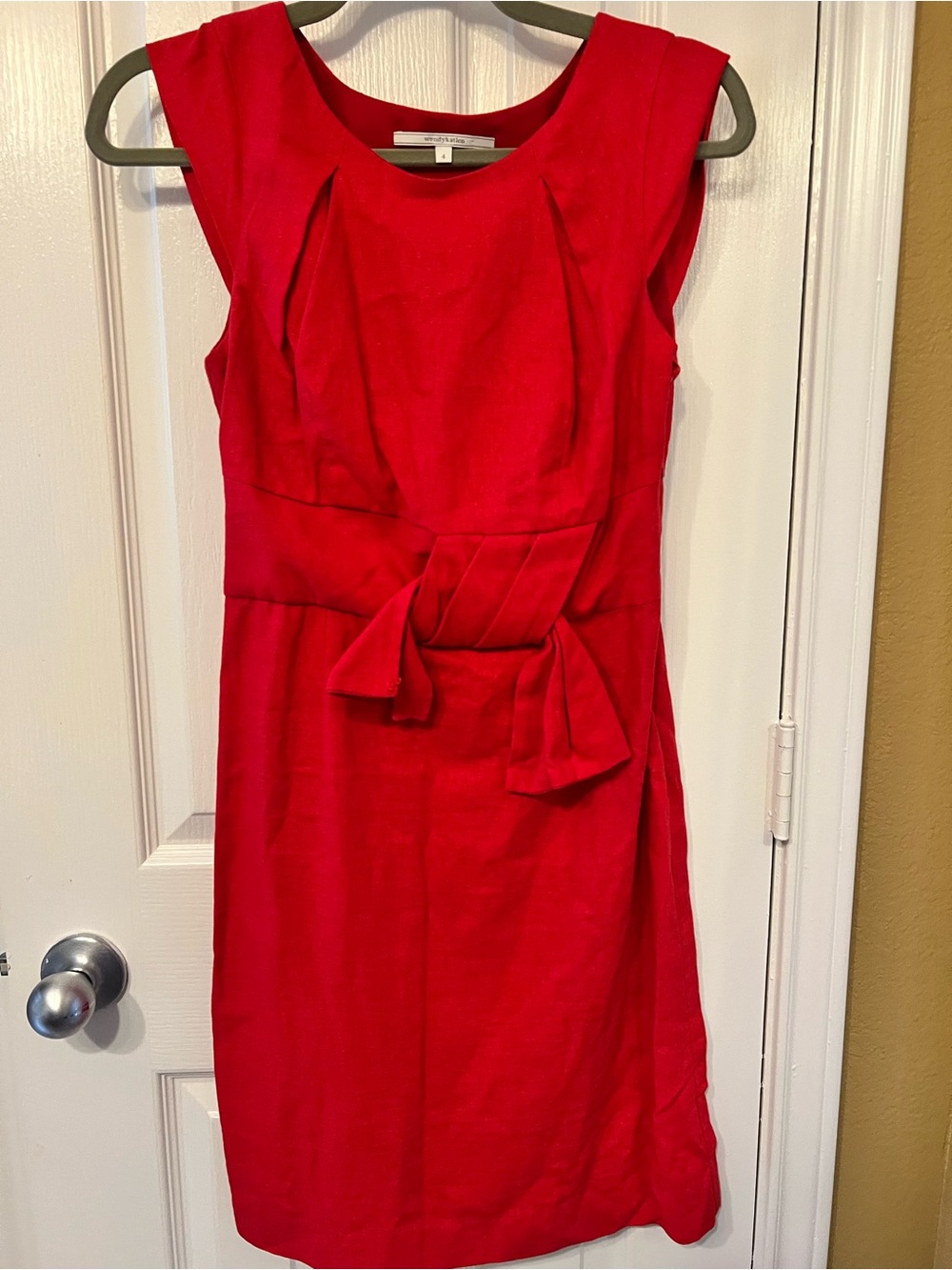 Wendy Katlen Vintage Classic Red Sleeveless Sheath Dress with Waist Bow, Size 4